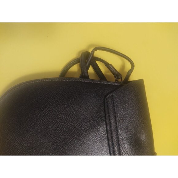 Black Leather sling bag with metal beading, has a button closure 8" x 7" - Picture 11 of 11
